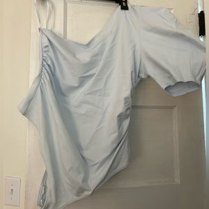 Free People Blue One Shouldered Bodysuit Puff Sleeve